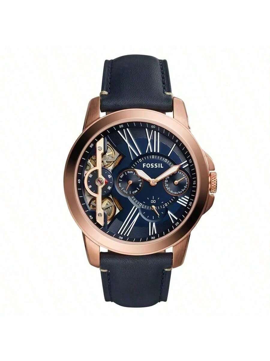 

**Кожаные часы серии Grant с 3 стрелками** **Fossil** с кварцевым/автоматическим механизмом, корпусом из нержавеющей стали, устойчивым к царапинам классическим дизайном. синий