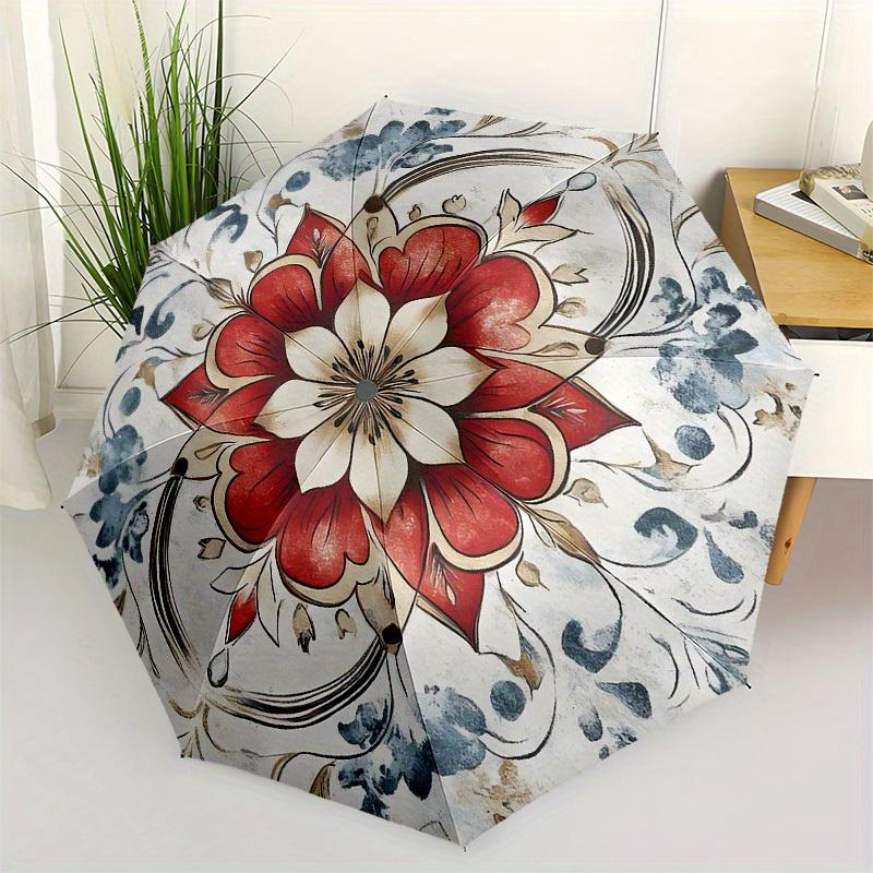 

1pc Red and White Floral Mandala Umbrella with Plastic Handle,Suitable for All Seasons Home Travel Outdoor UmbrellaB1697