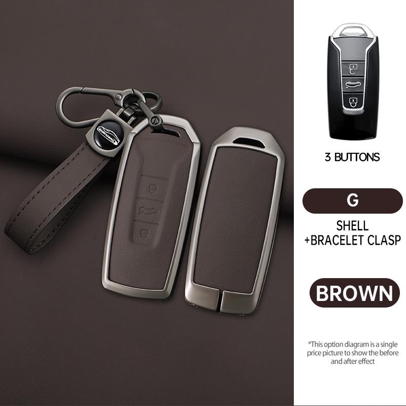 Styling Mouldings Leather Car Remote Key Case Fob Cover Holder Shell Bag For VW Volkswagen Touareg 2019 2020 2021 2022 Auto Keyc