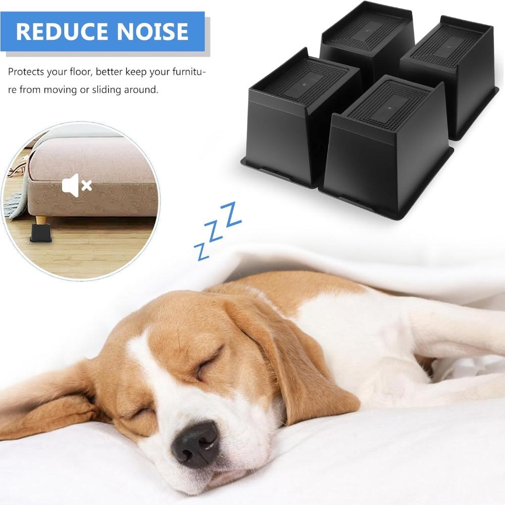 Bed Risers 5 Inch Heavy Duty Furniture Risers - 4PCS L-Shape Table Riser Lifter Rectangular Anti-Slip Sofa Risers Up To 6000 Lbs Bed Lifts Blocks for