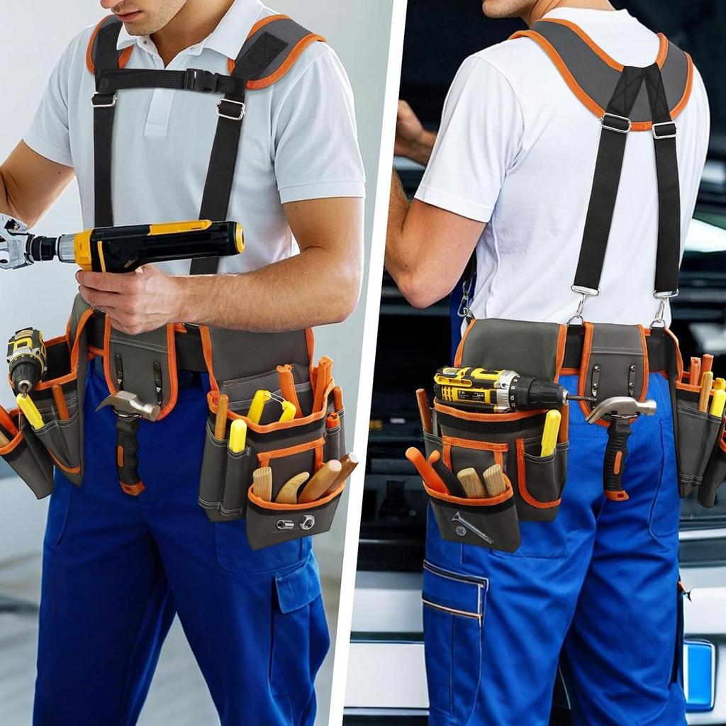 Tool Belt For Men Detachable With 2 Magnetic Pouches 18-Pocket Heavy Duty Utility Belt For Electric Wiring Framing Construction