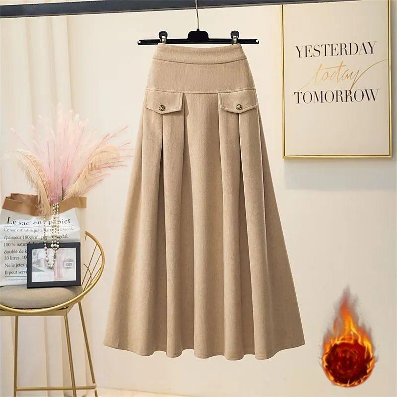 

Женская юбка большого размера на флисовой подкладке Осень/Зима Эластичная талия А-силуэт Вельветовая длинная юбка С высокой талией Флокированная юбка 5XL бежевый