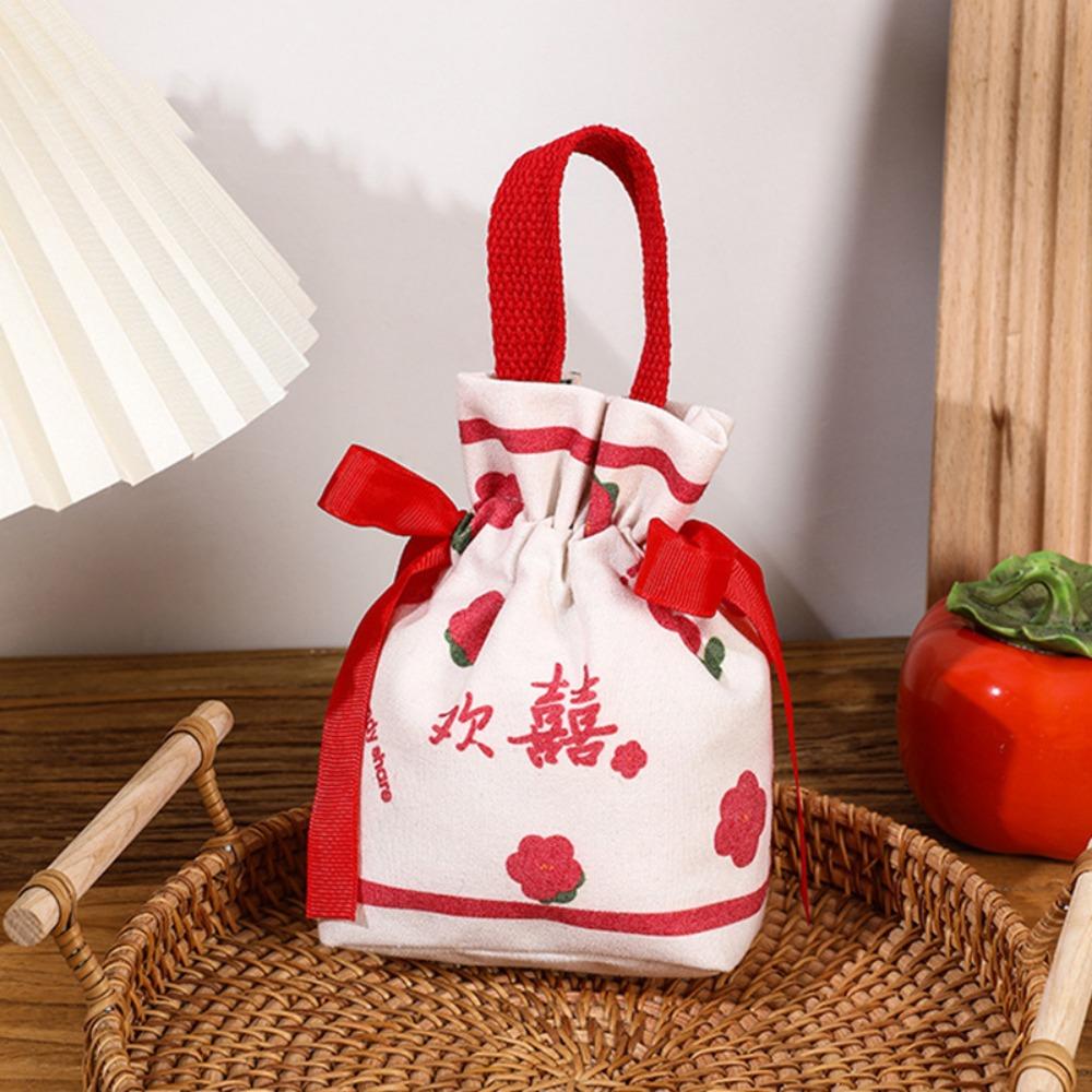 Drawstring Wedding Candy Bag Bowknot Chinese Style Handbag Portable New Year Gifts Bag  Party