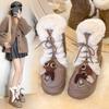Damen Schnürstiefel Übergröße Dicke Sohle Winter Warm Fell Schneestiefel Gepolstert Gefüttert Stiefeletten Rutschfest Wandern Sport Baumwollstiefel