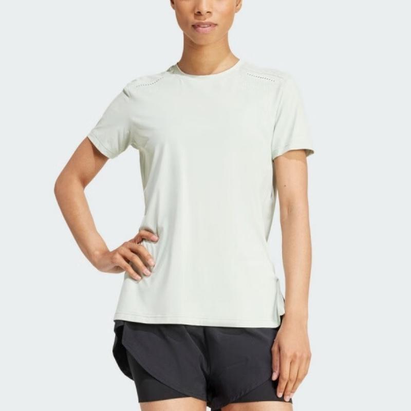 Adidas Round Neck Straight Cut Solid Color Sports Short Sleeve T-Shirt Women Tops Green JN9616