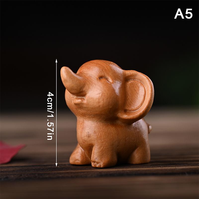 1Pc Hand-Carved Wooden Elephant Figurines Cute Elephant Statue Decorative Ornament Home Desktop Decor Car Decoration