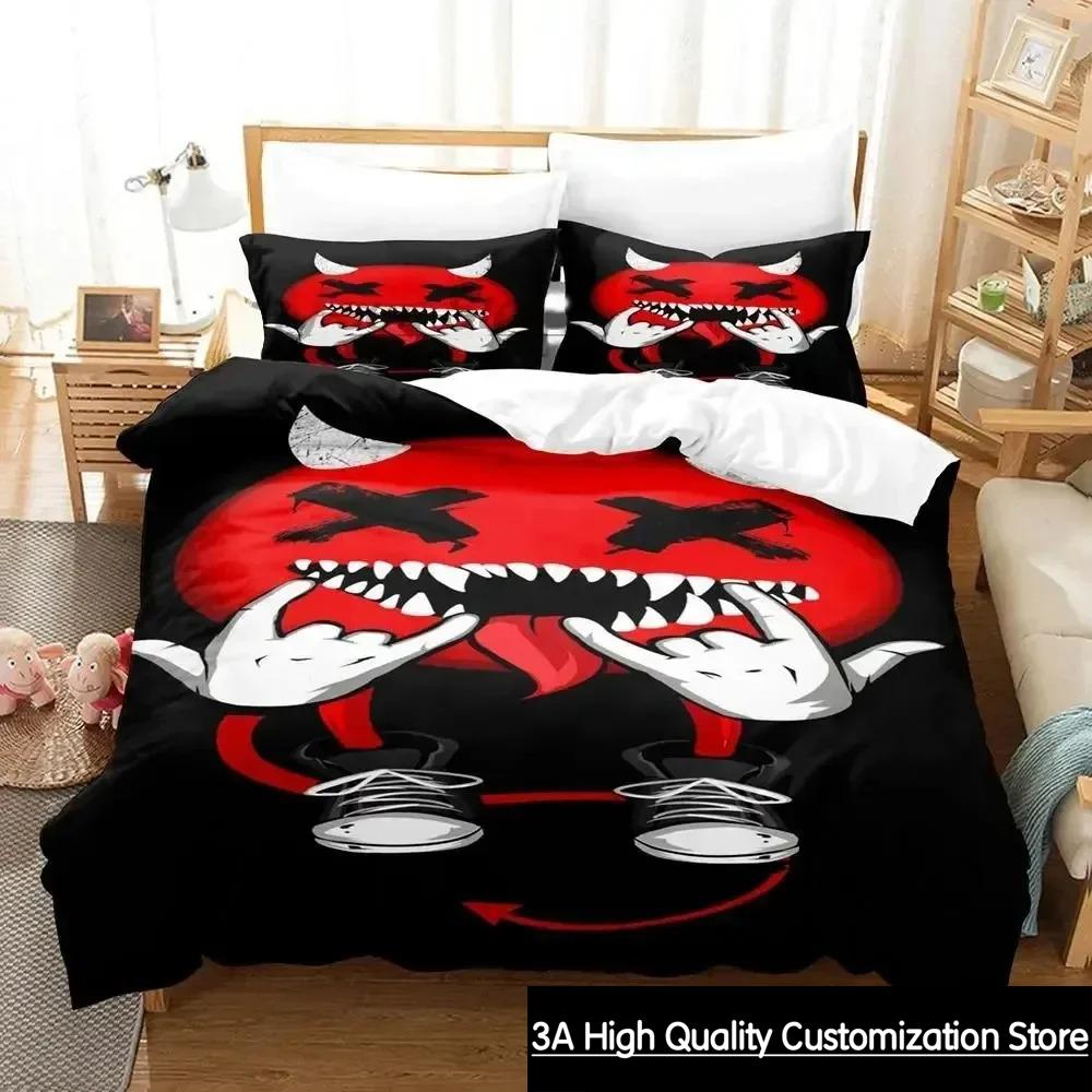 3D Print XOXO Devil Smiling Face Bedding Set Duvet Cover Bed Set Quilt Cover Pillowcase Comforter king Queen Size Boys Adult
