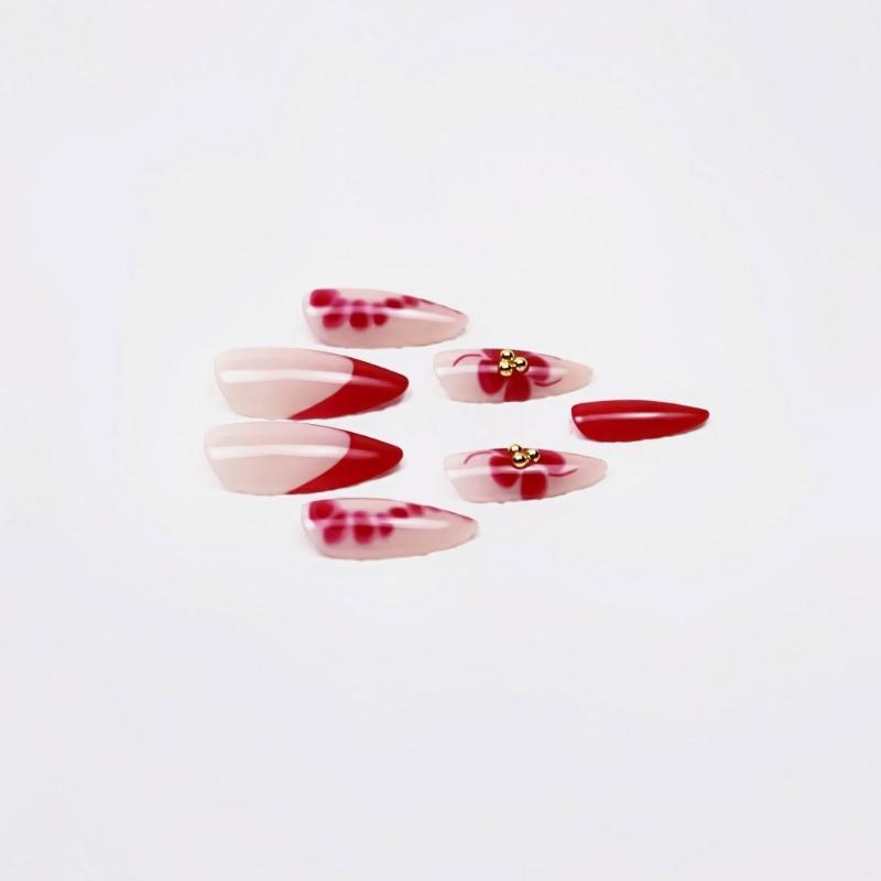 Almond Press on Nail Glossy Fake Nail Stick on Nail in 12 Sizes,24 Pcs French Nail Tips for DIY Nail Art Decorations