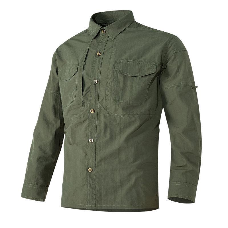 Men's Multi-Pocket Quick-Dry Workwear Shirt - Long/Short Sleeve, Loose Fit, Plus Size
