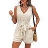 2025 Summer European & American V-neck Sleeveless Striped Short Jumpsuit