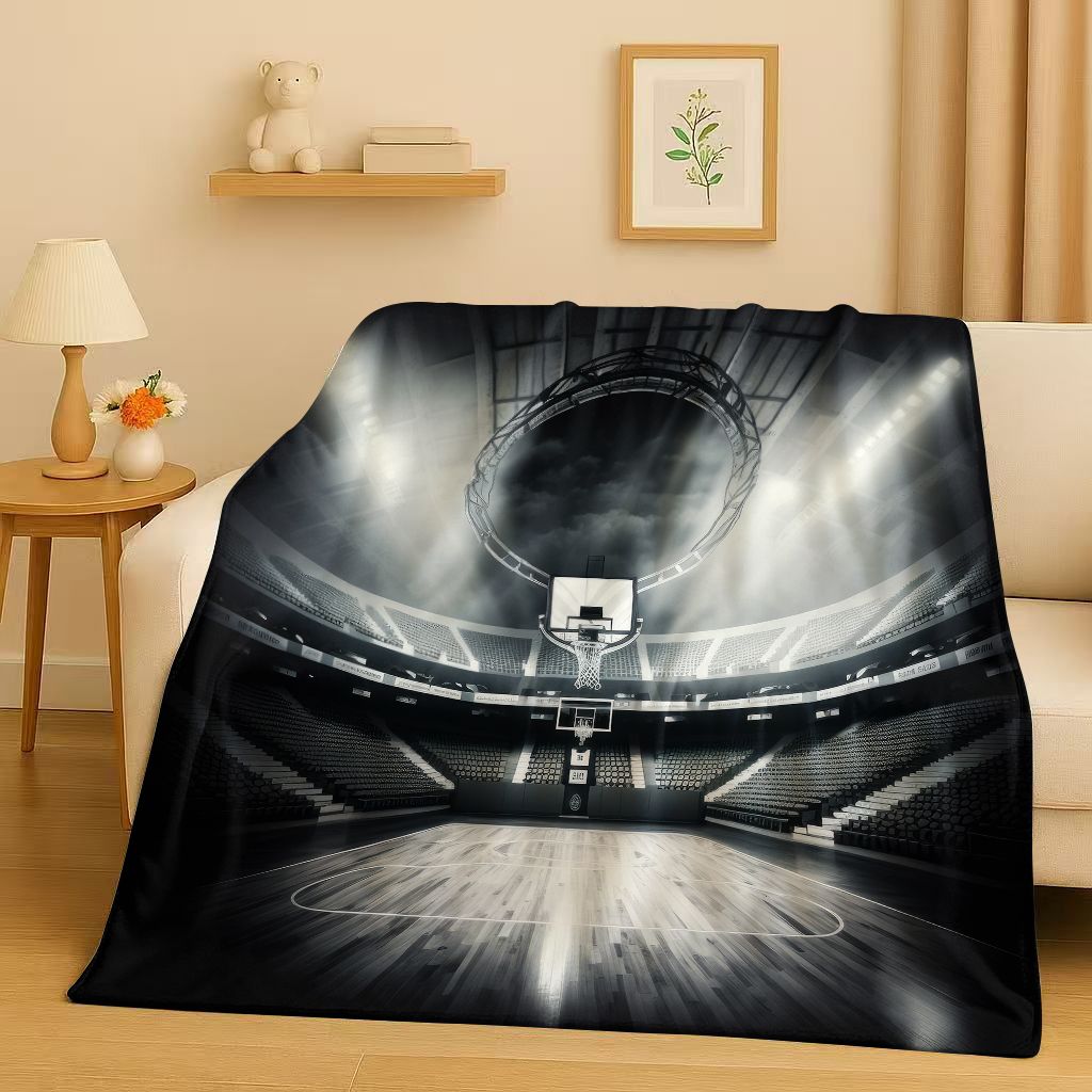 2026 New Basketball Court Art Flannel Blanket,Ultra Soft Warm Plush Throw for Home Bedroom Bed Sofa Cover Travel Camping Gift