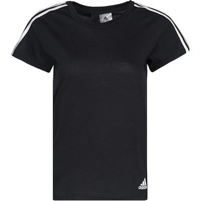 Camiseta Clássica de Três Listras Confortável Gola Redonda Manga Curta Feminina Camisetas Preto S97183