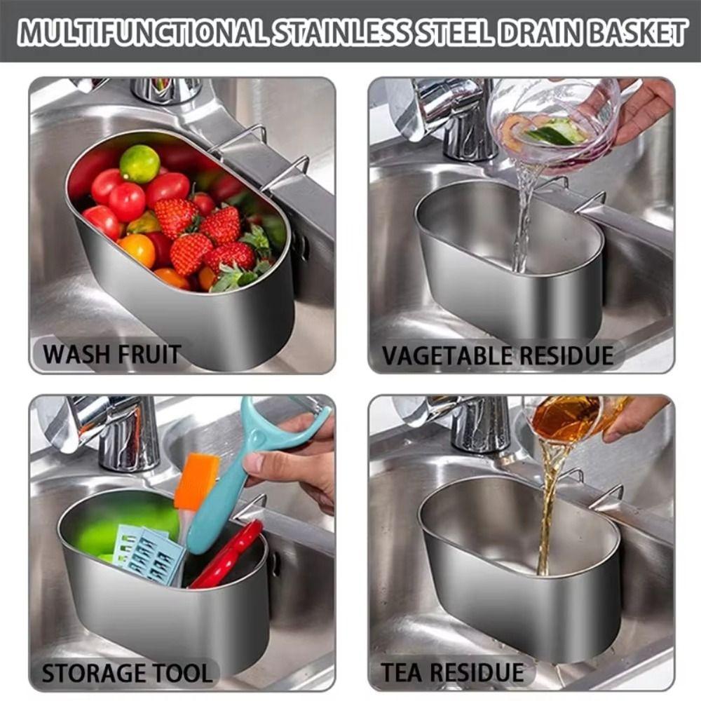 Rust-Resistant Portable Strainer Wall Hanging Drainage Basket Kitchen Sink Drain Rack  Bathroom
