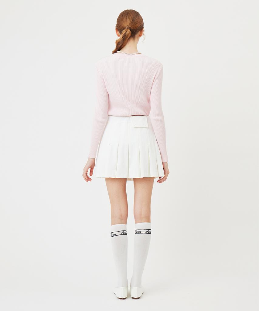 AVEN Button Point Round Neck Knit Pink