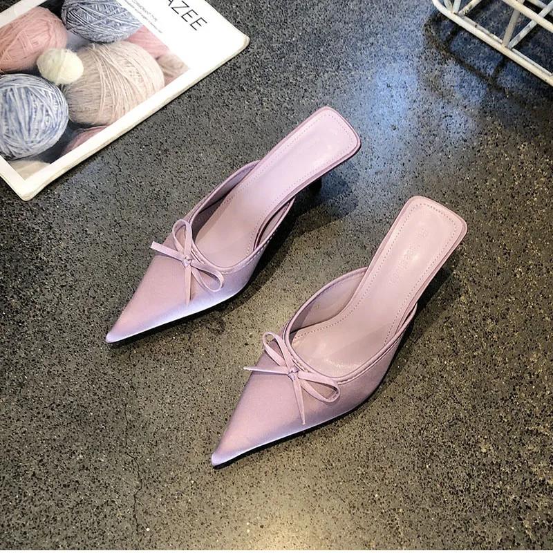 2025 Summer Butterfly-knot Women Muels Slippers Shoes Fashion Hollow Out Design Style Thin Heel Slides Shoes
