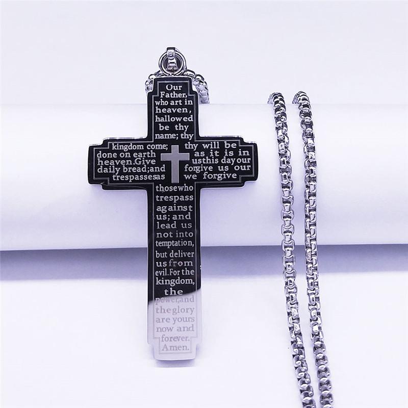 Classic Bible Cross Chain Necklace Men's Stainless Steel Pendant Necklace