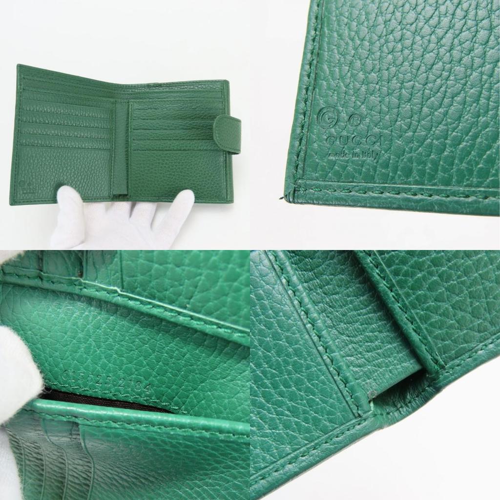 Used GUCCI Bifold Wallet Interlocking 615525 Leather Green Everyday Use