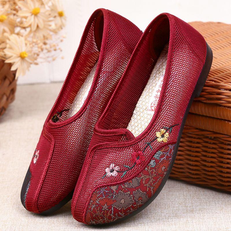Cloth Shoes Women's Summer Mesh Embroidered Breathable Sandals Soft Soled Non Slip Shoes