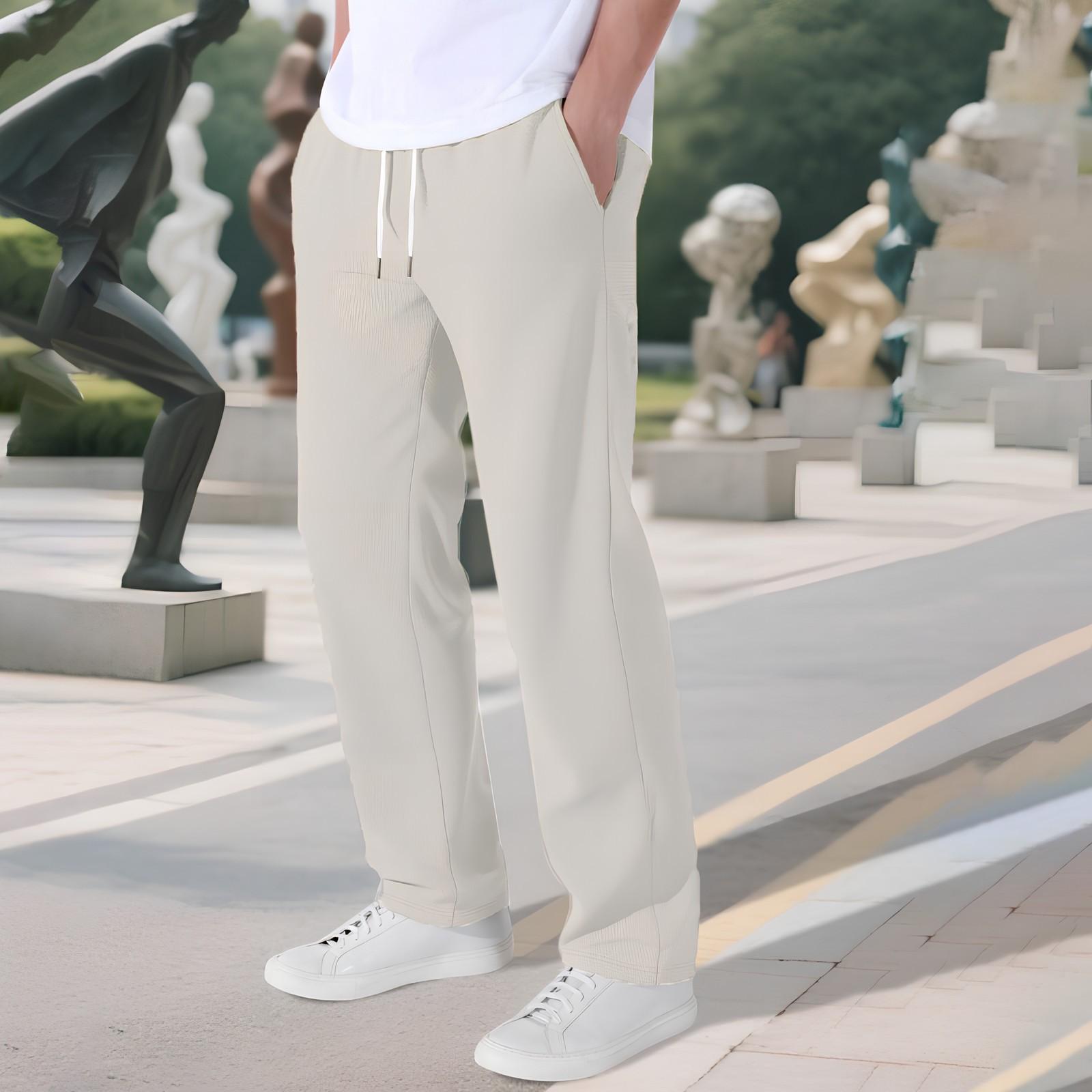 

Мужские однотонные тканые дышащие повседневные брюки прямого кроя свободного покроя XXL хаки