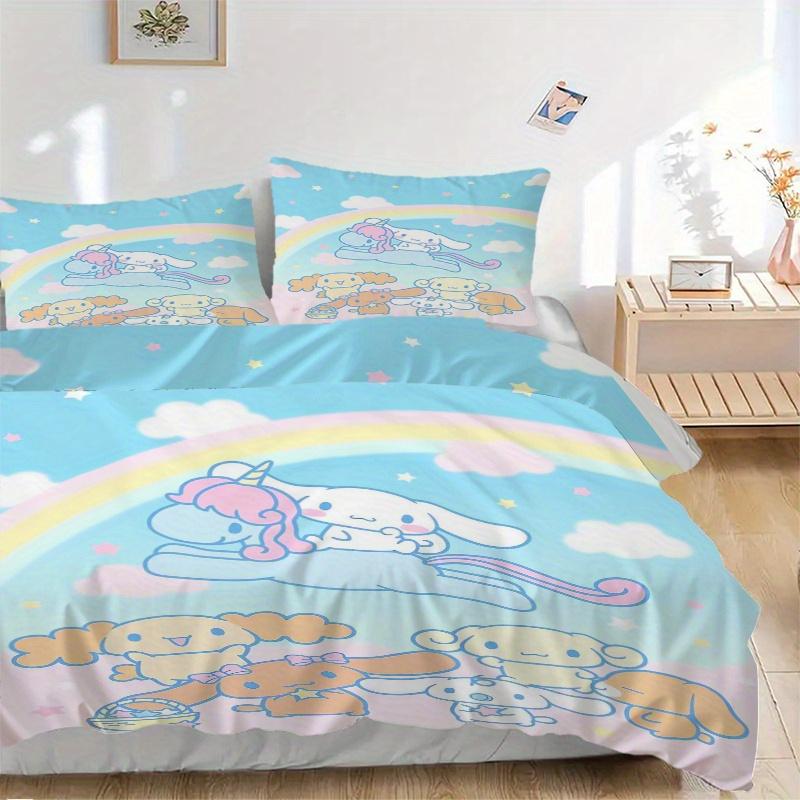 3pcs Rainbow Cinnamoroll Sanrio Design Bedding Set - Includes 1 Quilt Cover and 2 Pillowcases, Comfortable Bedding with Stylish Design for B