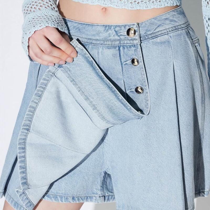 Only Women's Lyocell Blend Pleated Denim Skort Shorts