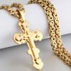 Stainless Steel Golden Color Cross Pendant Chain Necklace for Men Christ Jesus Jewelry Catholic Crucifixes Baptism Gift Souvenir