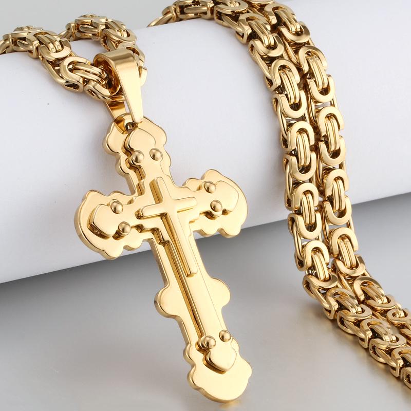 Diyalo Pesante Crocifisso Croce Collana con ciondolo Uomo Acciaio inossidabile Collane maschili Catena bizantina Uomo Collane Gioielli Regali