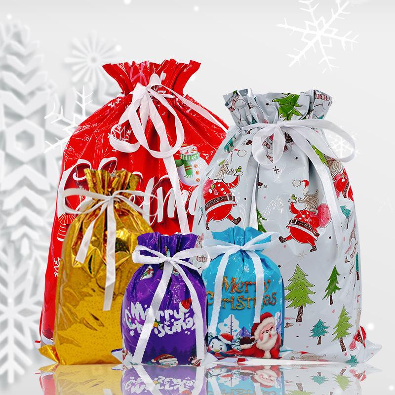 Christmas Drawstring Gift Bags with Santa & Tree Decorations