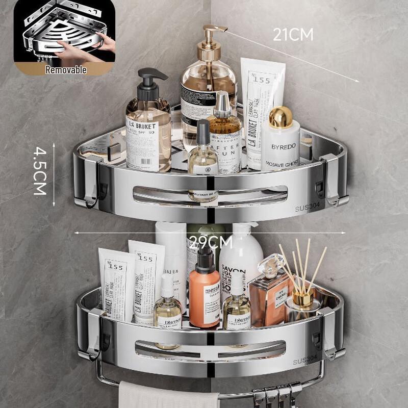 

Двухъярусная полка для ванной комнаты из нержавеющей стали 304 с штангой и крючками