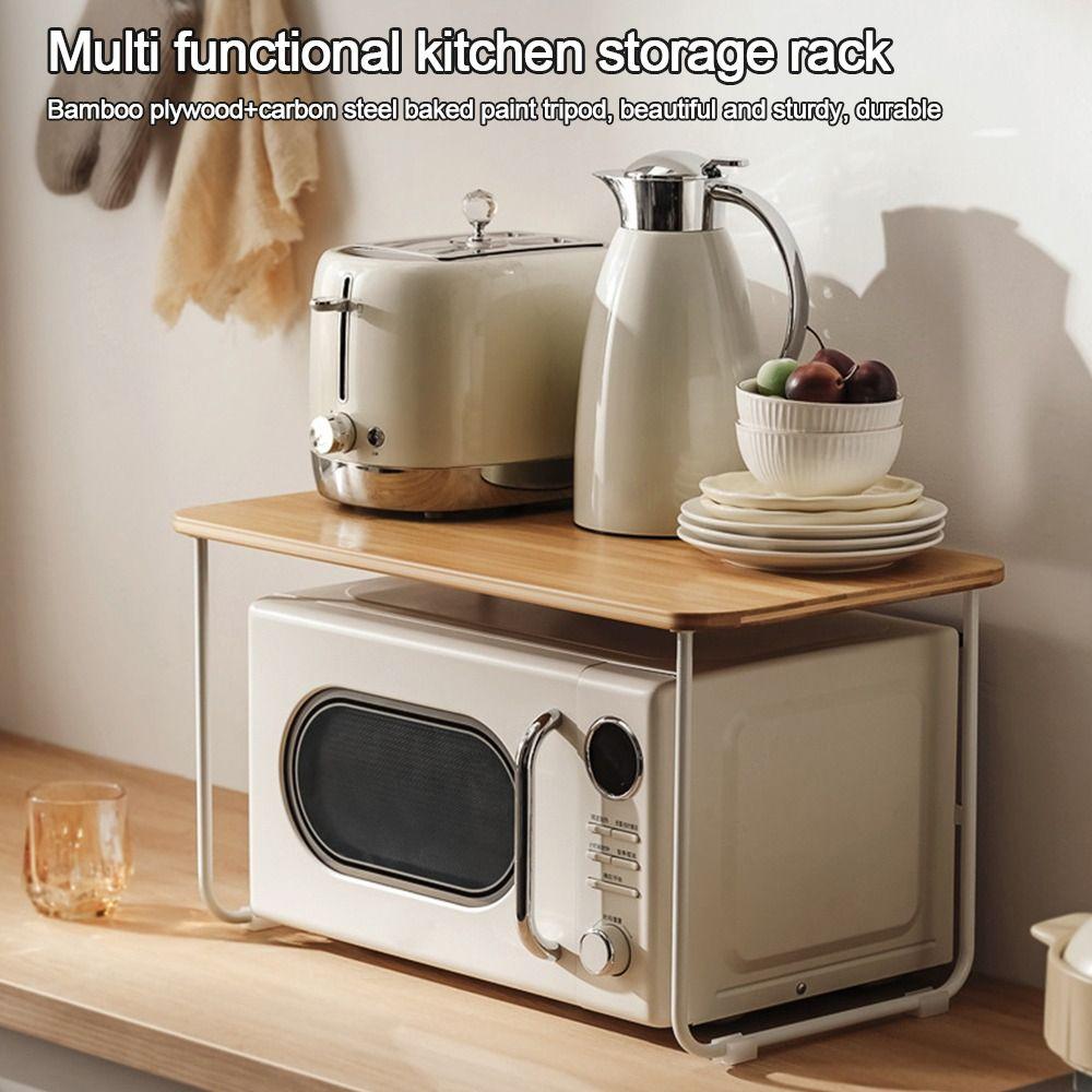 Kitchenware Furniture Bamboo Microwave Storage Rack 2-layers Multi-functional Tabletops Organizer Air Fryer Storage Shelf