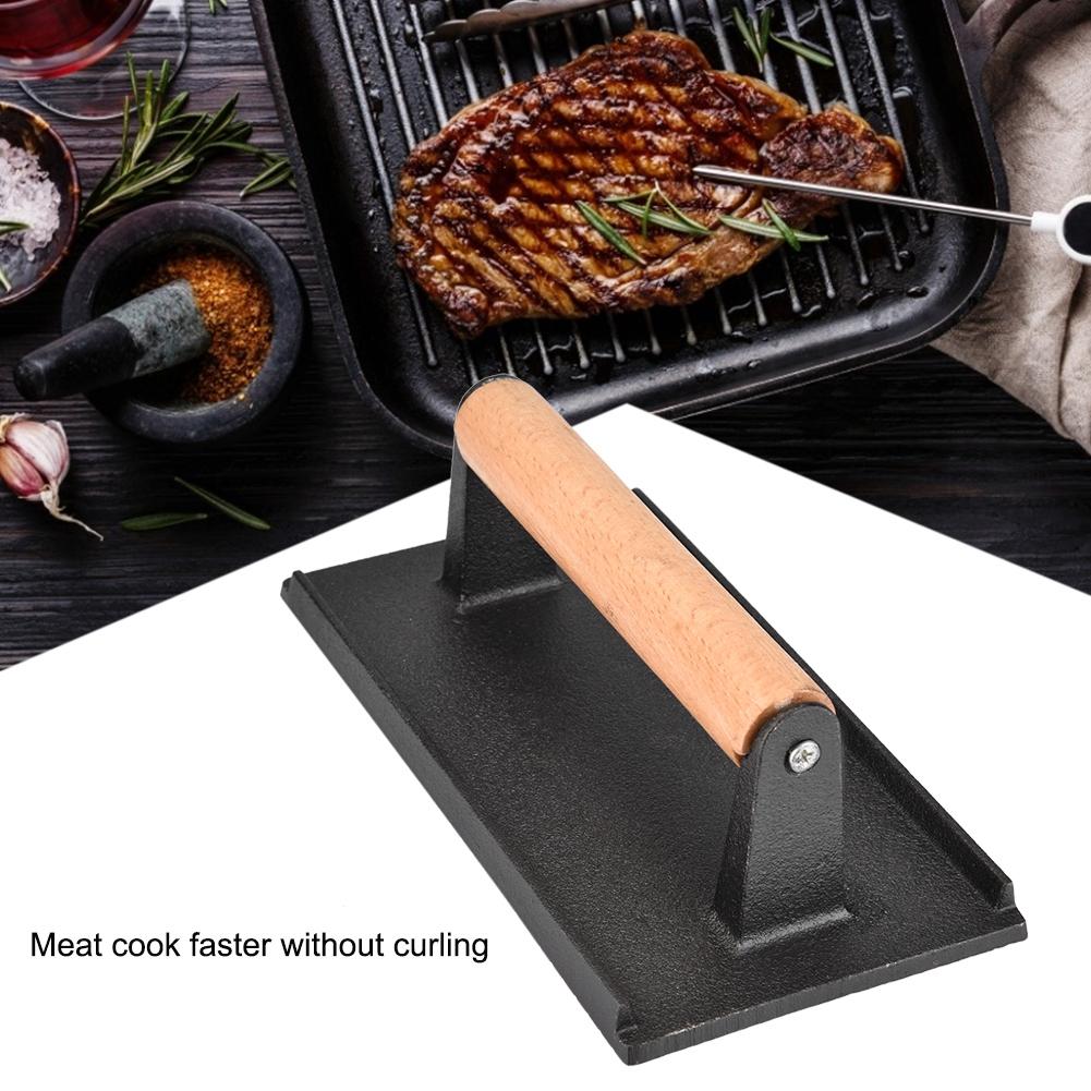 Cast Iron Steak Press, Bacon Press with Wooden Handle for Grilling Hamburgers and Steaks, with Sturdy Weight for Cooking, Restaurants and Home