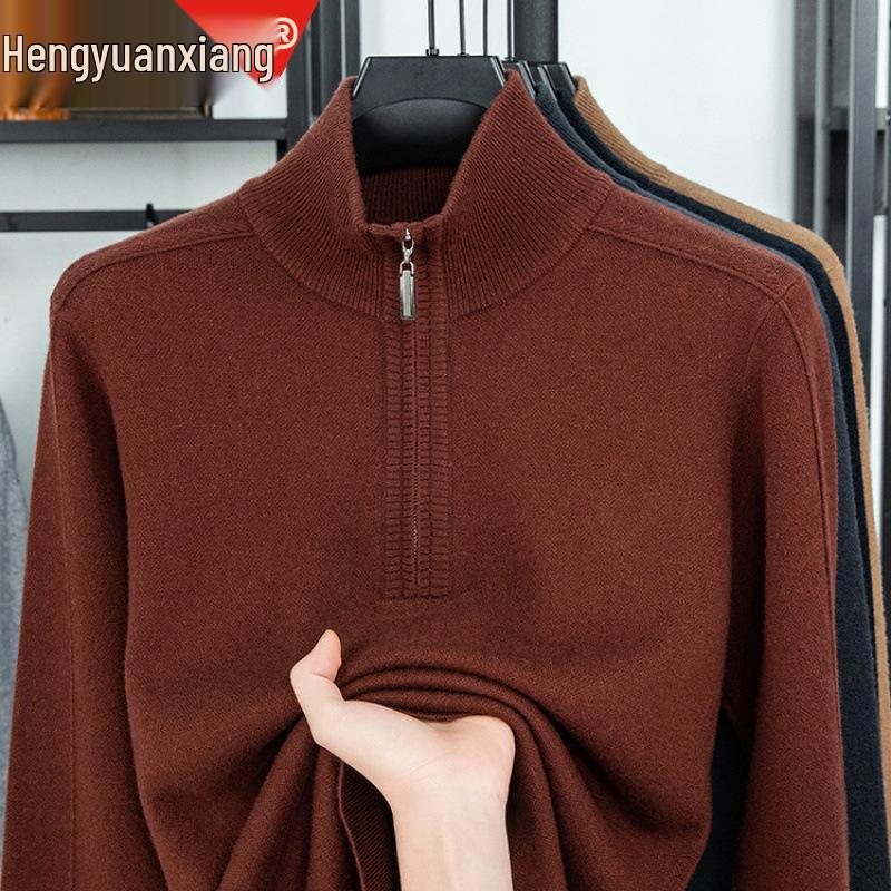 510g Semi-Worsted Thick 100% Wool Half-Zip Stand Collar Men's Sweater for Autumn 2025
