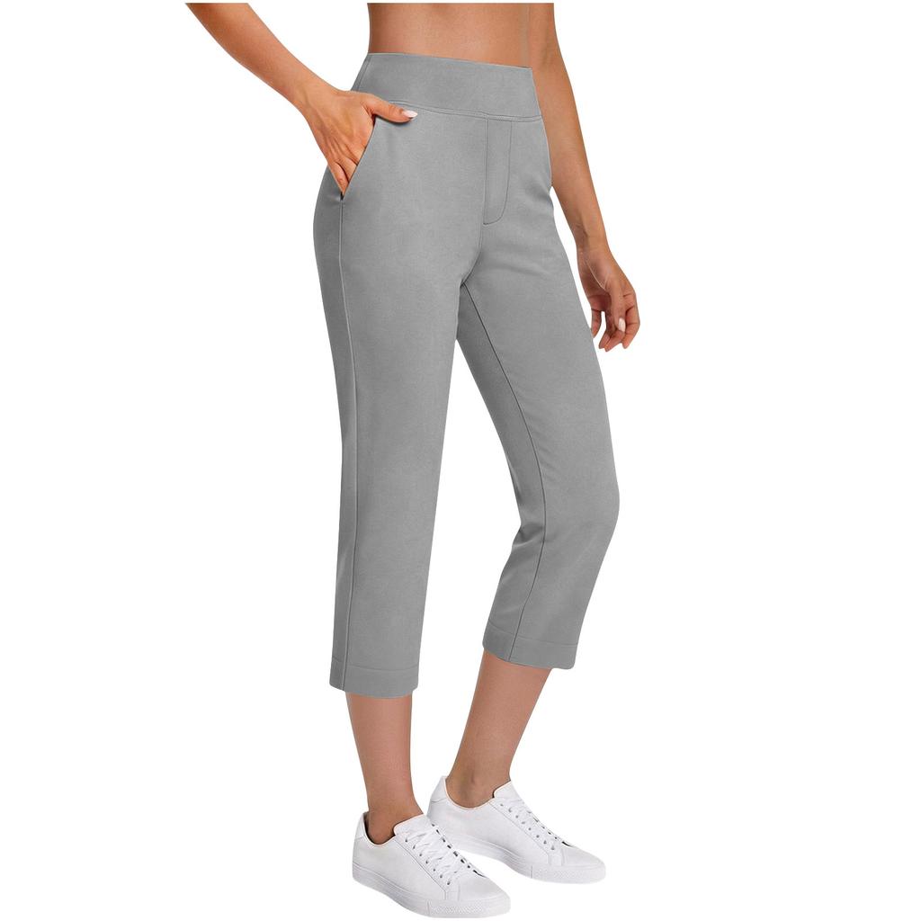 Women's Casual Fashion High-Waisted Cropped Pants With Pockets