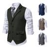 Mens Wool Mix Herringbone Tweed Check Vintage Collar Waistcoat Tailored Fit Vest