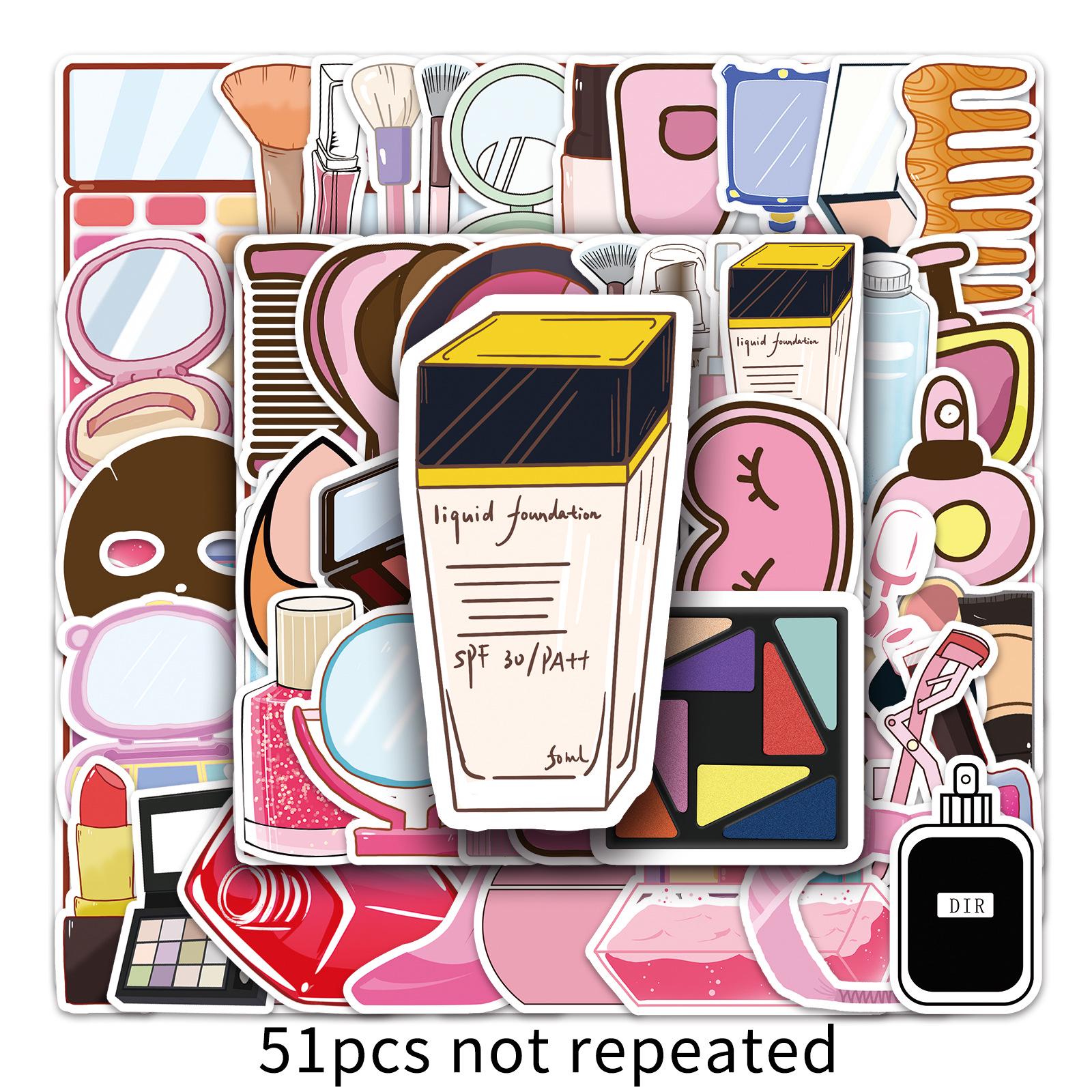 51-Piece Cute Cartoon Makeup Graffiti Stickers for DIY Phone Cases & Luggage - Waterproof