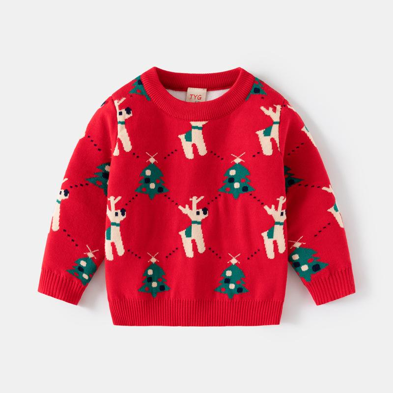 Winter Kid Sweater Long Sleeve Top Print Deer Christmas Tree Pullover Knitwear 2-6Y Baby Boy Girl Sweater Children Party Clothes