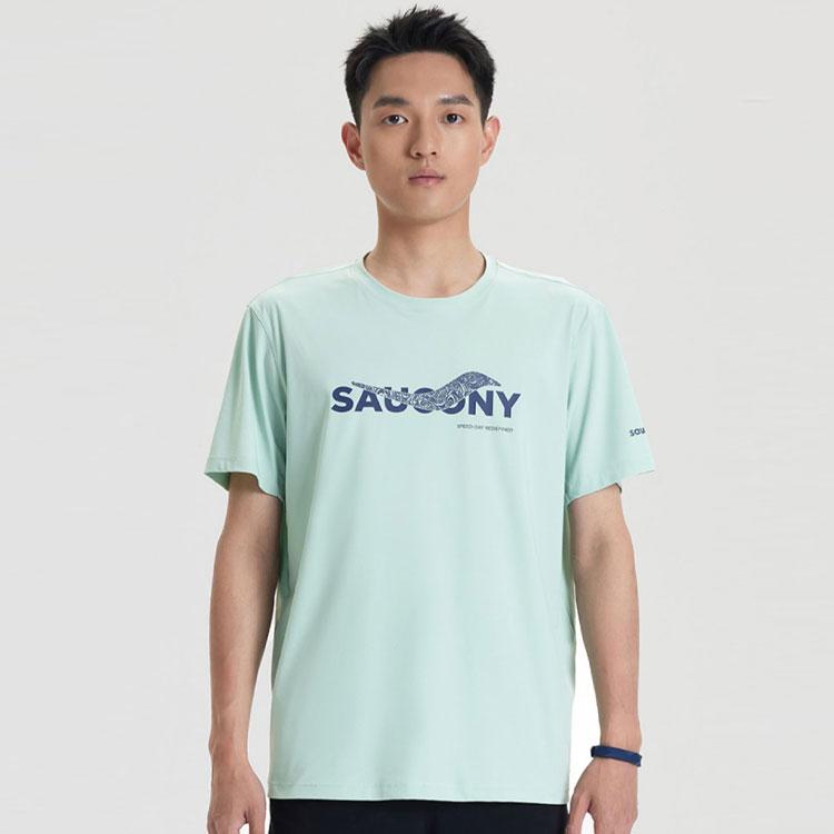 Saucony Letter Logo Pattern Printed Sports Short Sleeve T-Shirt Men T-Shirts Matcha-Green SC2239071-2
