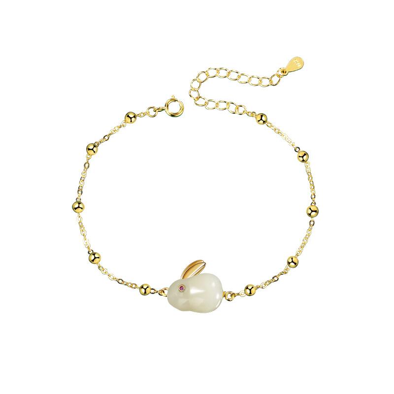 Jade Rabbit Bracelet Female Lucky Pet Hetian Jade Forbidden City Rabbit Transfer Bead Accessories Light Luxury Birthday Gifts