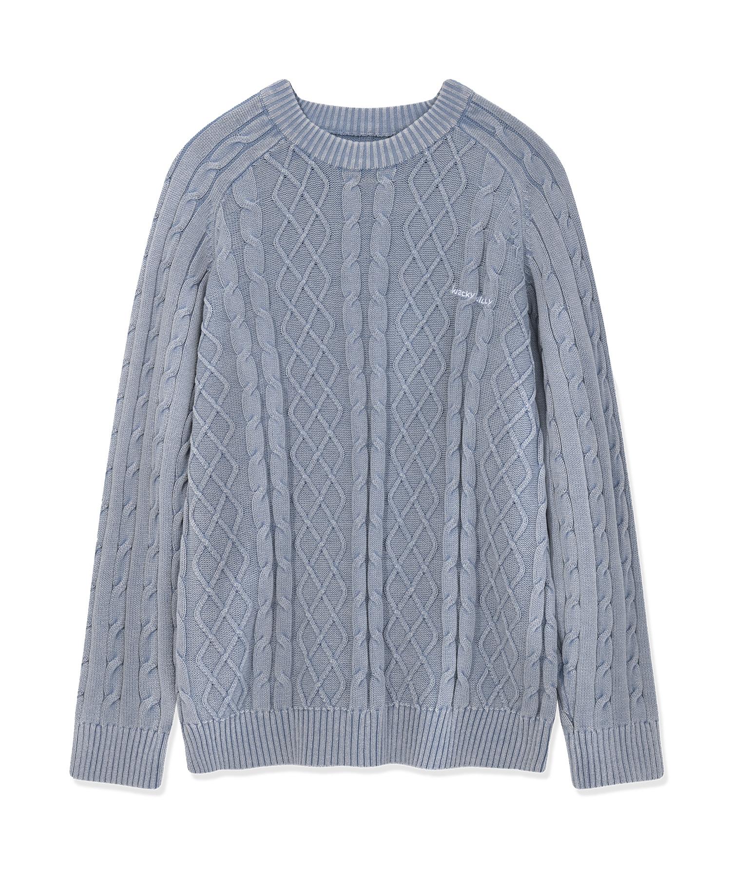 Wacky Willy Washed Cable Texture Pullover Blue S