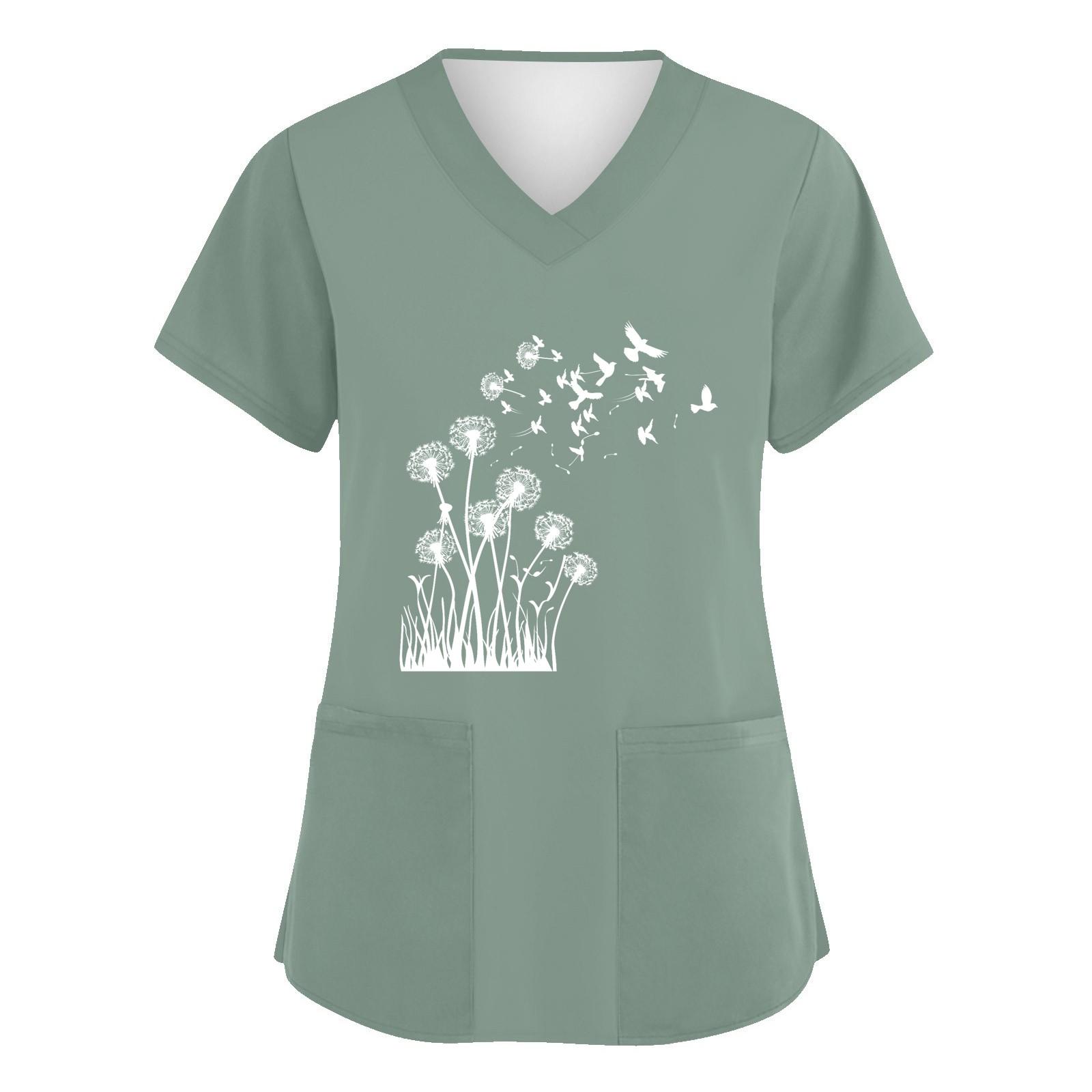 

Женская мода с v-образным вырезом, короткими рукавами и карманами, топы с принтом XL