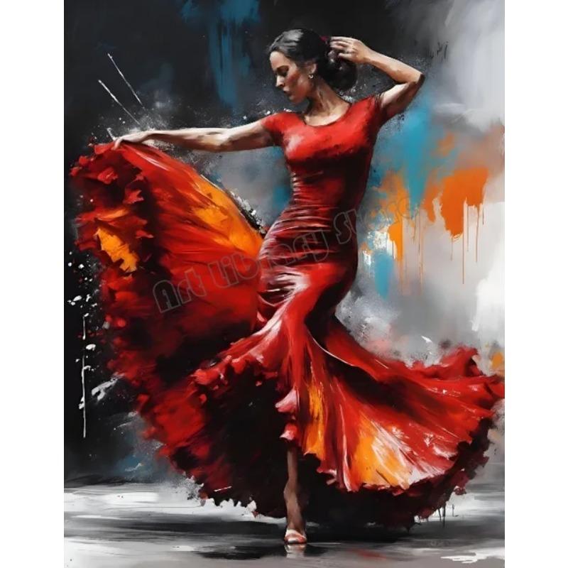 Graffiti Flamenco Dancer In Red Dress  Sexy Dancing Girl Poster Canvas Painting Wall Art for Home Bar Interior Decor Perfect Gif