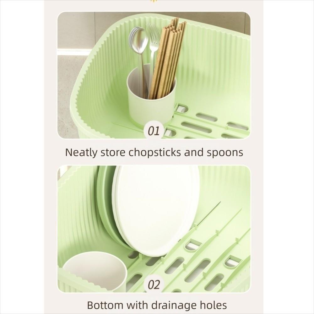 Stor oppvaskstativ med takdeksel Plast Multifunksjonelt oppbevaringsstativ for servise med avrenningsbrett Skap