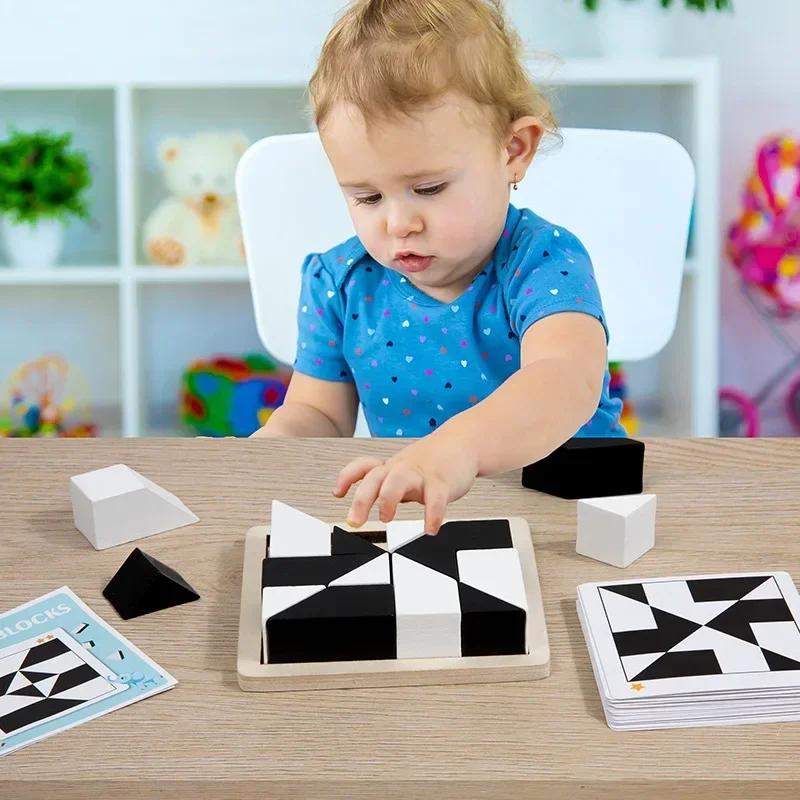 Non-Toxic Montessori Geometric Shape Puzzles Building Blocks Wooden 3D Jigsaw Puzzle Kids Educational Logical Thinking Training Game Gifts