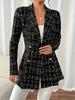 Autumn Winter New Elegant Black and White Grid Pattern Lapel Button Long Sleeve Slim Suits