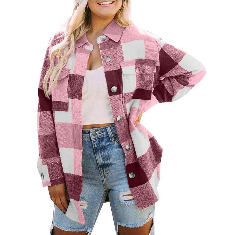 New New Plaid Shirt Single Brewed Jacket Women Woolen Coat