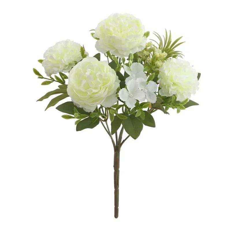 

Simulation Hydrangea Peony Bouquet Wedding Bride Flowers Artificial Pink White Hydrangeas Peonies Balcony Decoration Fake Flower