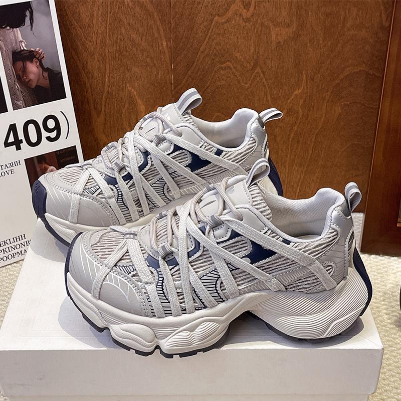 Mesh Platform Dad Shoes Women's 2025 Spring New Heightening Breathable Round Head Niche Sports and Leisure Shoes