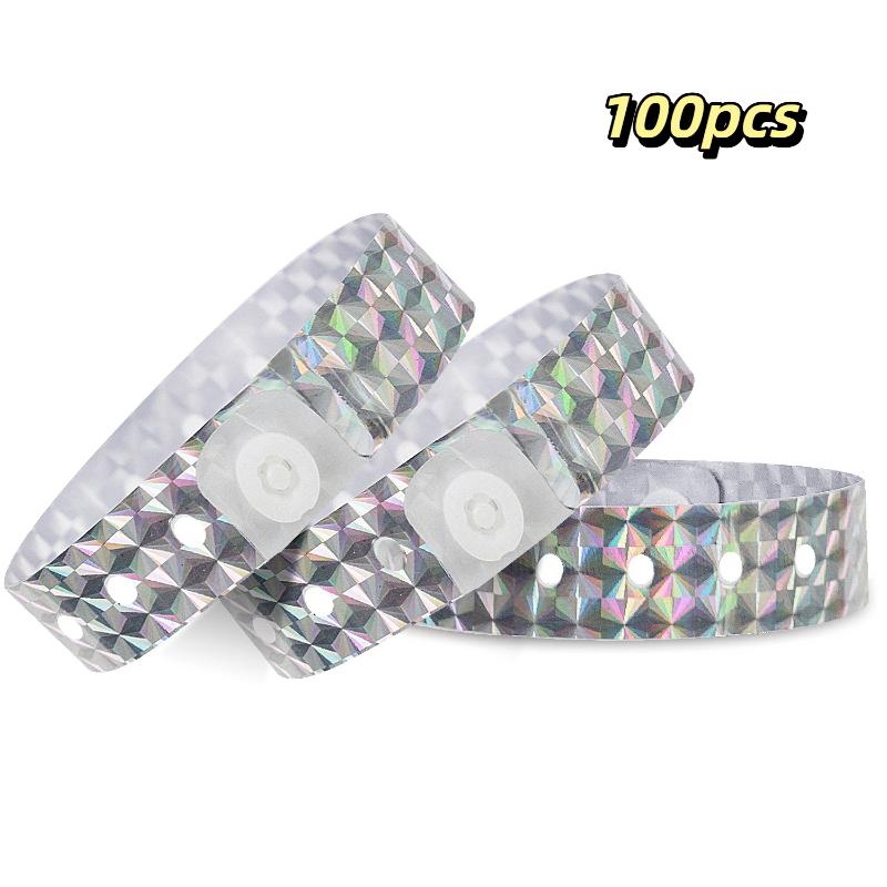 Holographic Event Wristbands 50/100Pcs Waterproof Adjustable Snap Shiny for Birthday Party Club Entry Check Event Use