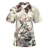 Women's Fashion Casual Short Sleeve Flowers Print Buttons Lapel Shirt Top Blouse