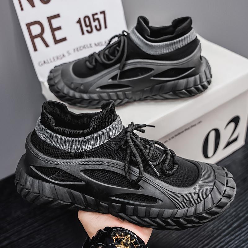 Fashion Casual Trendy Men's Shoes 2025 Knitted Breathable Lazy Shoes One Step Causal Outdoor Shoes Round Toe PVC Sole Non-Lace Up